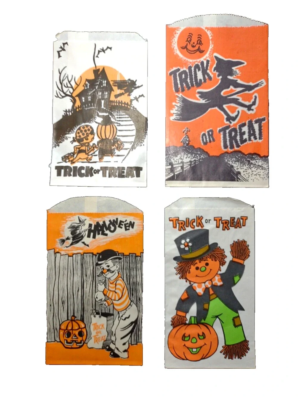 Halloween Trick Or Treat Candy Goodie Bags JOL Witch Moon Man Scarecrow Haunted